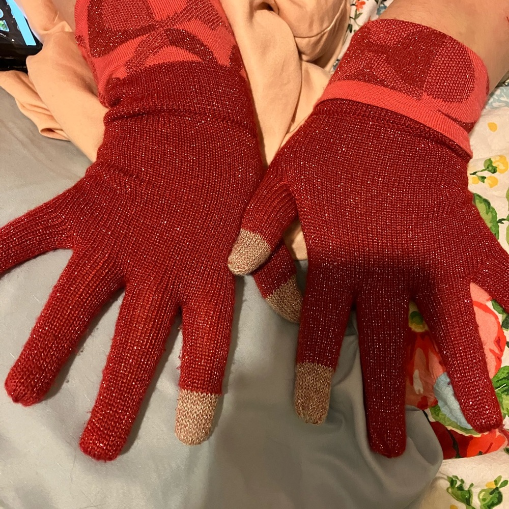 Coach Red Knit Gloves with Touchscreen Tips